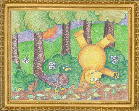 Detail of 'The Funny Honey' cover art by Helen Portlock teddy bear doing handstand