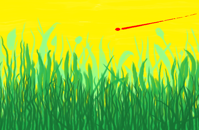 red streak in sky over prolific plant growth