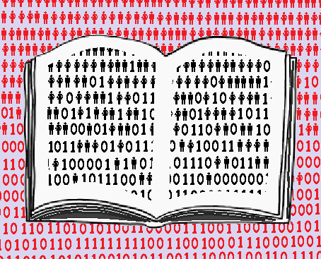 an open book with figures suggesting the digital age