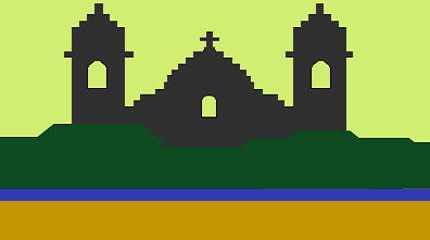 church towers rising above trees