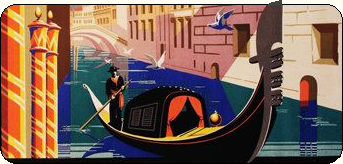 detail of Royal Mail Line travel poster for Venice gondolier