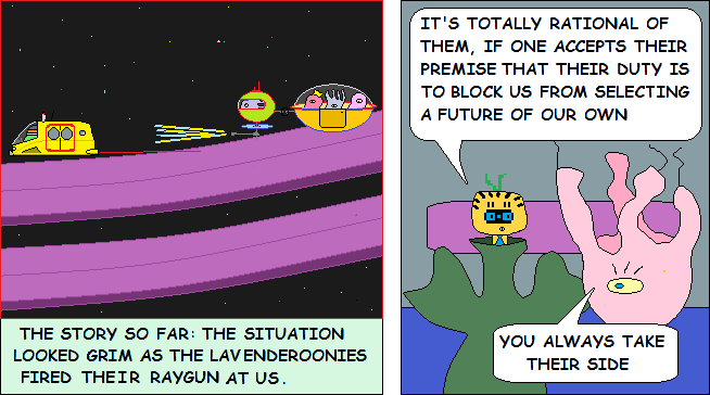 Panel 2, The Lavs fire a paralyzer ray at Zen 1077